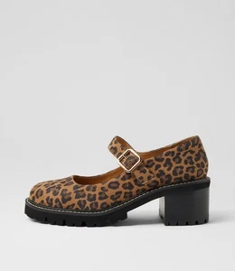 New Django & Juliette Mirriam Camel Leopard Suede Mary Jane Heels Womens Shoes - Picture 1 of 5