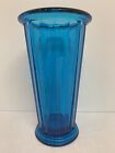 Aqua Blue 7” Tall/4” Wide Vertical Line Malt Glass Or Vase So Beautiful! EUC