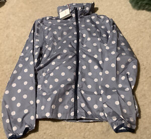 Cath Kidston, Button Spot, Short Raincoat Jacket, Hooded, Navy,White, Size M