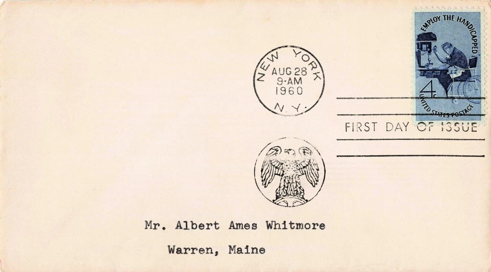 1960 4¢ Employ the Handicapped Aug 28th First Day Issue New York NY Cancel - Image 1 of 1