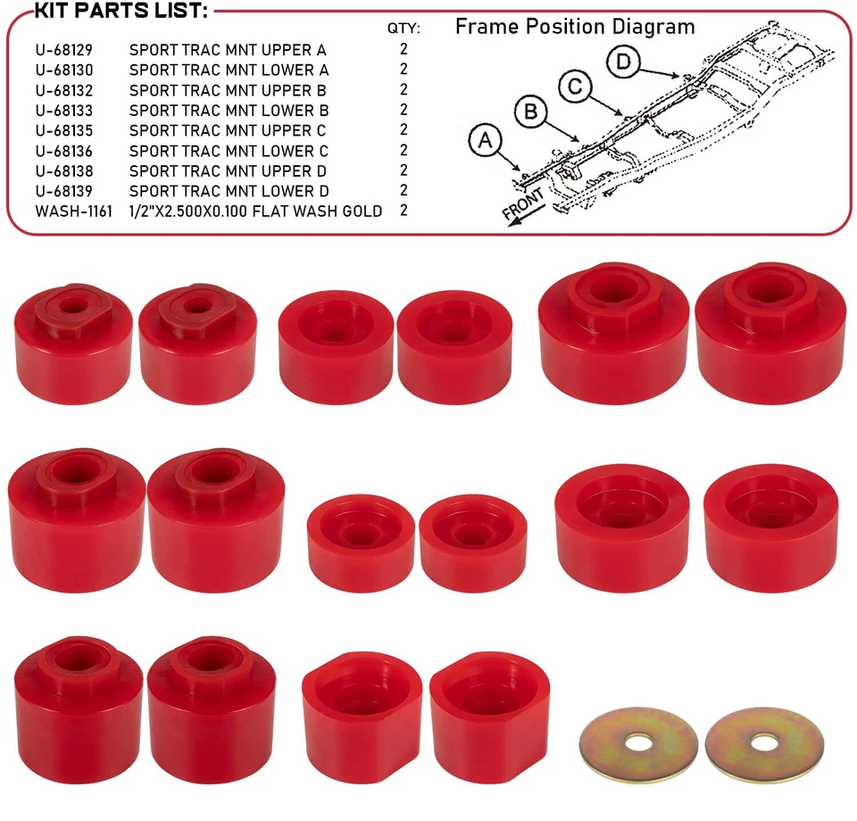 6-116 Ford Explorer 2001-2005 Body Mount Bushings Kit Fits 2WD/4WD Sport Trac - Изображение 1 из 4