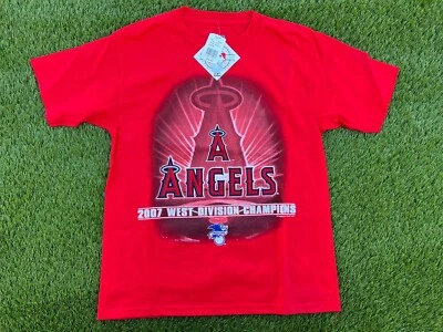 Camiseta masculina de beisebol vintage nova com etiquetas Y2K 2007 Champs Anaheim Angels MLB - Imagem 1 de 4