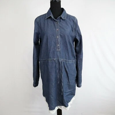 Niña Vestido Loco Mujer Mediano Cambray Camisa Cuello Encaje Azul Manga Larga Foto 1 de 4