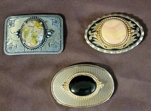 3 fibbie da cintura vintage argento western oro metallo donna / unisex varie pietre - Foto 1 di 19