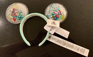 Disney Parks Mickey Minnie Christmas Holiday Snow Globe Mouse Ears Headband NWT - Picture 1 of 9
