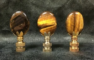 Stone Lamp Finial-TIGER EYE QUARTZ Oval With AB, PB or Nickel Base (1-PC.) - Picture 1 of 27