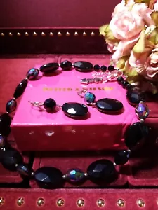 Butler & Wilson Necklace Earrings Set Dangle Black Faceted Beads Boxed - Picture 1 of 24