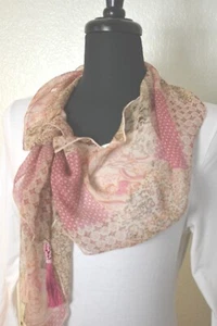 New INDIGO PAISLEY Viktoria Printed Silk Skinny Scarf Handmade Beaded Tassels - Picture 1 of 10