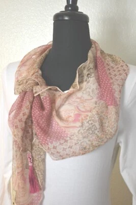 Nuevo INDIGO PAISLEY Viktoria Estampado Seda Flaca Bufanda Hecha a Mano Borlas con Cuentas Foto 1 de 4