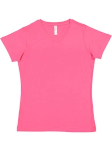 LAT 3507 Womens Short Sleeve Cotton V-Neck Fine Jersey T-Shirt - Picture 1 of 22