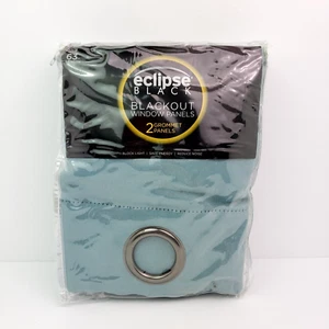 Eclipse Black Home 37x63in Shadow Dusty Aqua 2 Grommet Blackout Window Panels - Picture 1 of 3