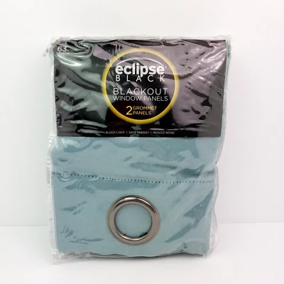 Eclipse Black Home 37x63in Shadow Dusty Aqua 2 Grommet Blackout Window Panels - Image 1 of 3