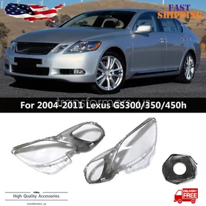 Pair For Lexus GS300/350/450h 2004-2011 Headlight Lens Cover Shell Lamp Glass - Picture 1 of 15