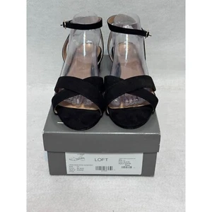 LOFT Black Cross Strap Block Heel Sandals Size 10 Minimalist Clean Girl Preppy - Picture 1 of 6