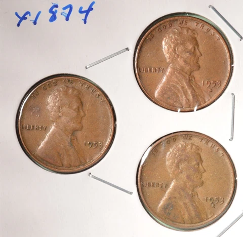 1953-P + 1953-D + 1953-S - USA Lincoln Wheat Cent Set - INV# X-1874   🇺🇸 Cover