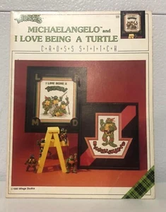 Vintage 1990 Michaelangelo And I Love Being A Turtle TMNT Cross Stitch Pattern - Picture 1 of 24