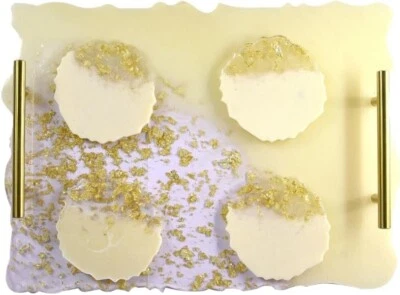 Gold Plated Epoxy Resin Tray With 4 Coasters &Metal Handle Multipurpose Use Tray - Image 1 of 4