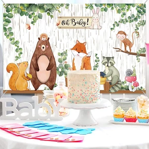 Woodland Baby Shower Backdrop Banner, Large Fabric Jungle Animal Birthday Par... - Picture 1 of 1
