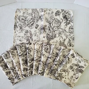 WAVERLY Floral Toile Set of 11 Cloth Napkins 100% Polyester Off-White and Black - Picture 1 of 6