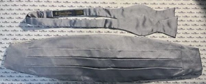 Brooks Brothers L/XL Silver Four-Pleat Cummerbund & Self Tied Bow Tie Set Silk - Picture 1 of 2