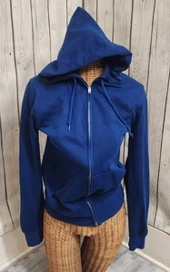 Vintage USA Made Zip Hoodie Blue YKK Metal Zipper Heavyweight Sweatshirt Small - Picture 1 of 14