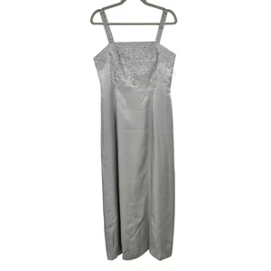 Vintage Y2K Alex Evenings Beaded Maxi Dress Womens 14P Silver Gown NWT Glam - Picture 1 of 9