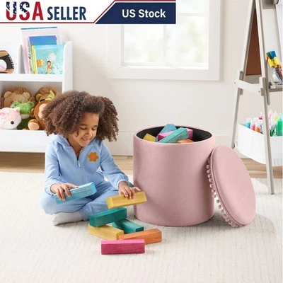 Pom Pom Storage Ottoman Kids Toy Organizer Fun Accent Piece Soft Velvet Seat New - Image 1 of 4