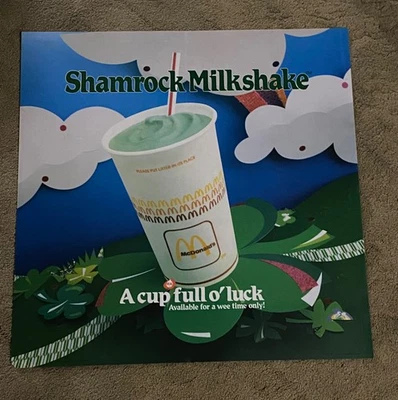 Vintage 1986 McDonald’s Shamrock Milkshake Cup Full O’Luck  Translite  22 x 22” - Image 1 of 2