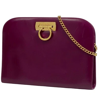 Auténtico bolso de hombro Salvatore Ferragamo cadena bidireccional cuero Gancini púrpura Foto 1 de 4