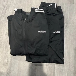 Adidas Tracksuit Set Full Zip 3 Stripe Black White Sportswear Mens 2XL - Picture 1 of 5