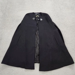 Zara Manteco Cape Mantel Damen Medium Schwarz Umhang Poncho Wollmischung Preppy - Bild 1 von 16