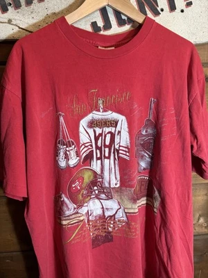 90s single stitched NutMeg San Francisco 49ers red graphic sportswear NFL tee - Image 1 of 4