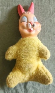 Vintage Rubber Face Happy Bunny Plüsch gelb My Toy Not Rushton 10 Zoll SELTEN geschlossen - Bild 1 von 8