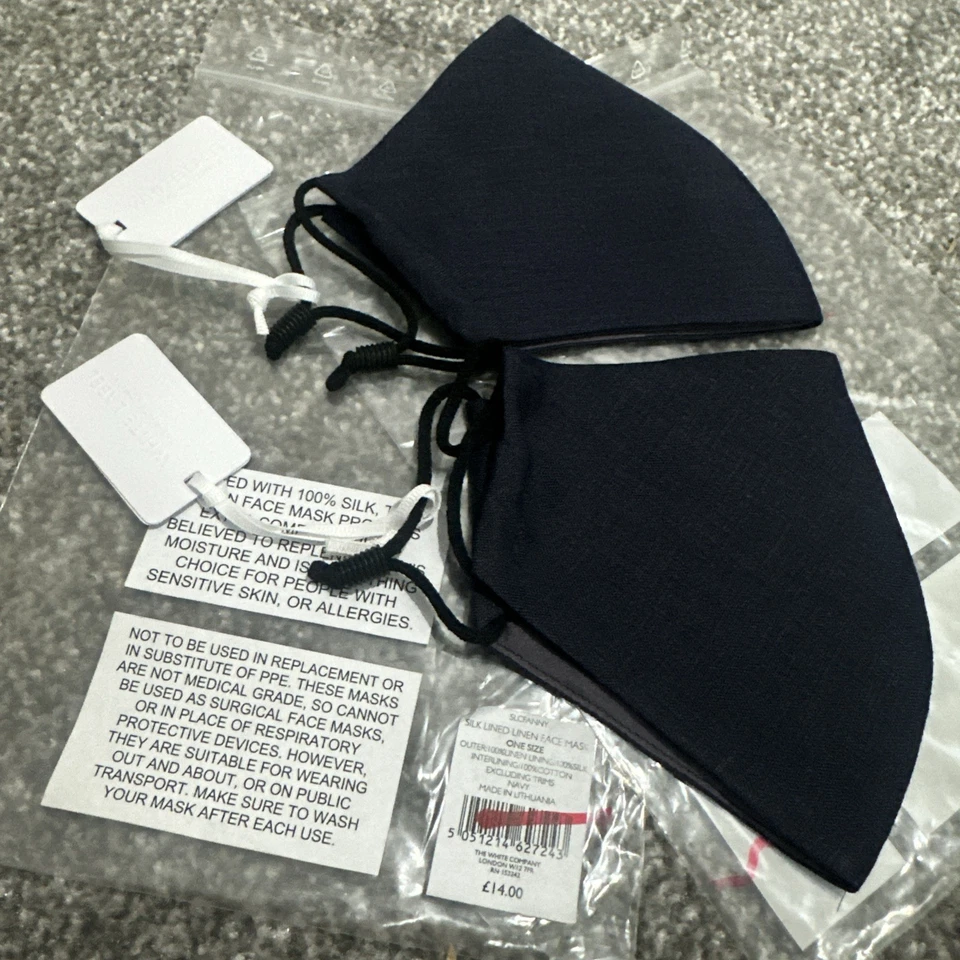 2x The White Company Face Mask Face Cover 100% Linen RRP: £14 Per Mask