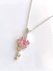 BISOULOVELY Saturn Key Pendant Necklace .925 Silver 18 Inches -Rhodium Plated - Picture 1 of 3