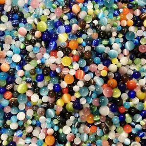 1/4 Pound (100+pcs) Cat's Eye Fiber Optic Glass Mixed Color Size Round Beads CH7 - Picture 1 of 9