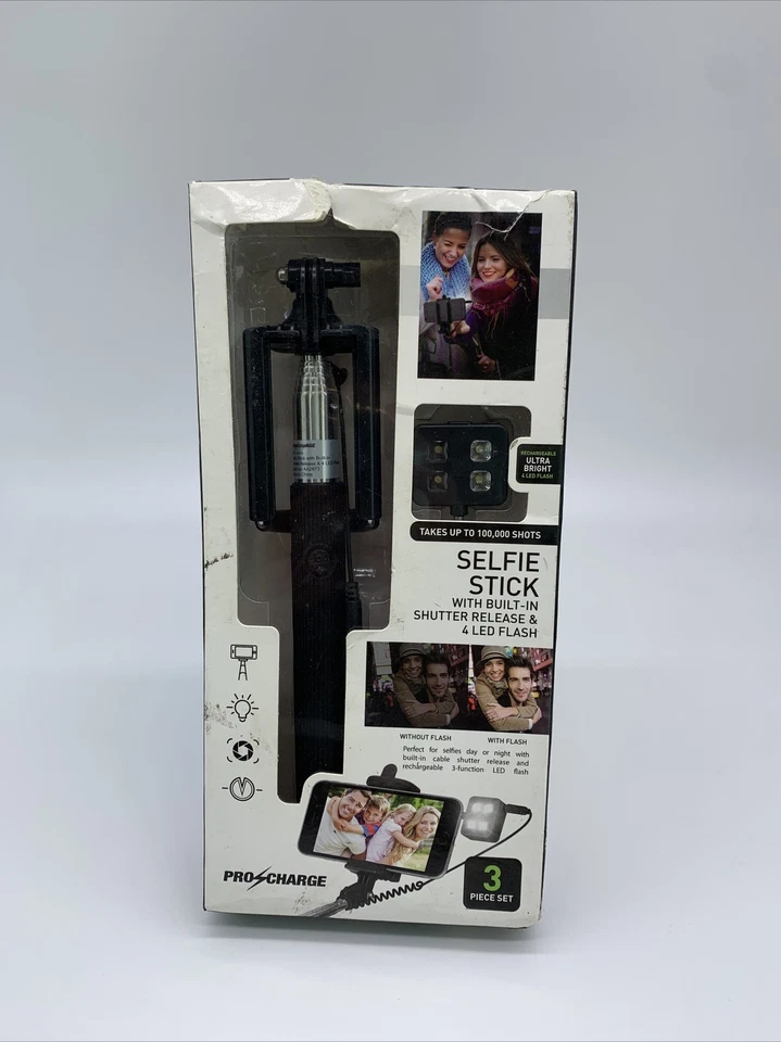 Pro Charge Selfie Stick For Smartphones W/ Built in Flash BLACK #9 - Image 1 of 4