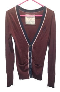 CLASSIC Y2K ABERCROMBIE & FITCH BURGUNDY NAVY STRIPED KNIT SWEATER JR LADIES SM - Picture 1 of 7