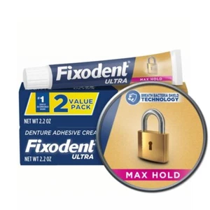 Adhesivo para dentaduras Fixodent Ultra Max Hold paquete de 2,2 OZ fuerte sujeción todo el día - Imagen 1 de 10
