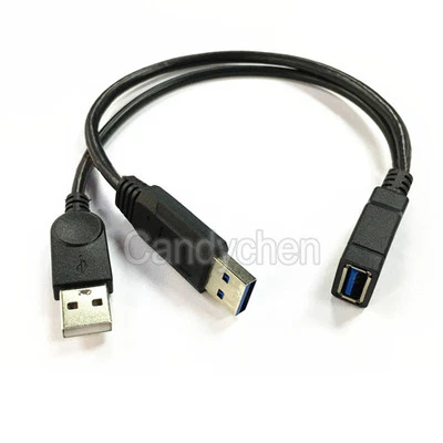 Cable de datos de alimentación adicional divisor de extensión USB 3.0 hembra a doble USB macho 2.0 Y Foto 1 de 4