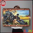 Vintage Metal Plate Men with Motorcycle Dog Rectangular Iron Painting Art40x30cm