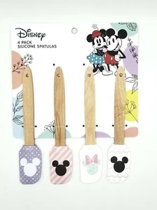 Disney Mickey & Minnie Mouse 4 Pack 8" Mini Spatula Summer Set Wood Handles Gift - Picture 1 of 2