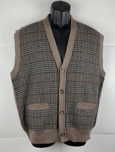 PENDLETON Cardigan Sweater Vest Men’s Large Pure Virgin Wool USA Brown Plaid