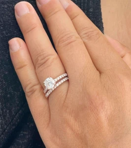 14k Solid Rose Gold Cushion Cut Moissanite Engagement Ring And Band Prong 2.10ct - Picture 1 of 12