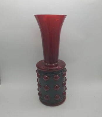 Filipe/Felipe Derflingher Handblown Caged Bubble Vase Recycled Glass Ruby Red - Image 1 of 4