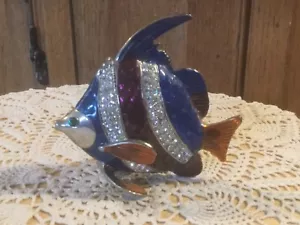 Pre Owned DZ Rhinestone Fish Trinket Box, Blue, Moroon. # - Picture 1 of 8
