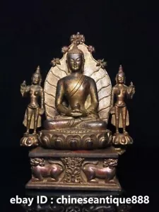 11.8" Old Chinese Tibet Buddhism Bronze Gilt Shakyamuni Amitabha Buddha Statue - Picture 1 of 9