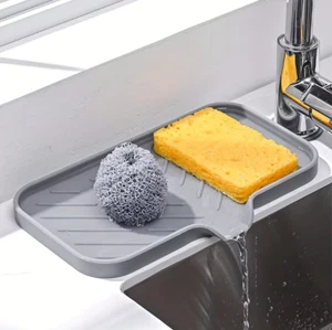 enaz01 Sink Silicone Tray With Drain Soap Sponge Storage Holder Countertop Sink - Imagen 1 de 8