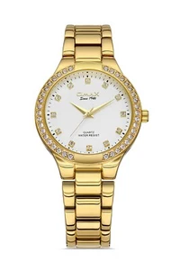 OMAX WATCH SEIKO MVMT GOLD PLTD WHITE DIAL GOLD BAND S. STEEL QUARTZ WATER RESNT - Picture 1 of 6