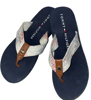 Flip Flops TOMMY HILFIGER Size 5 M Sandals Tommy On Straps And Navy Bottoms - Image 1 of 4